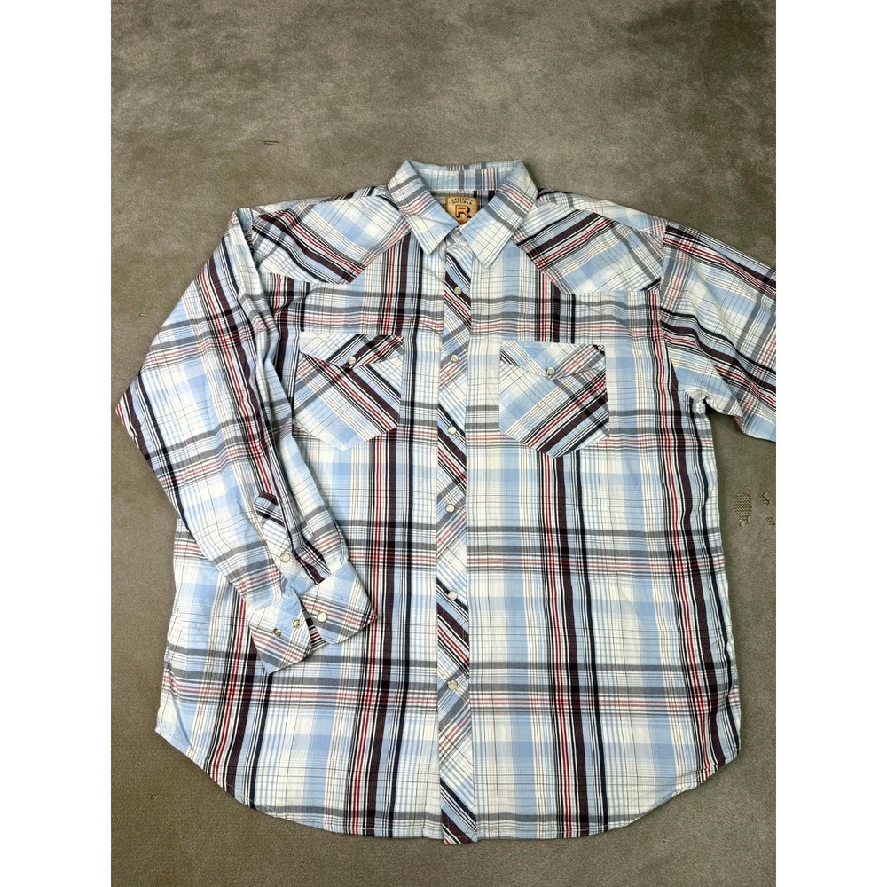 Resistol Double R Western Shirt Mens 2XL Blue Plaid Cotton Cowboy Pearl Snap